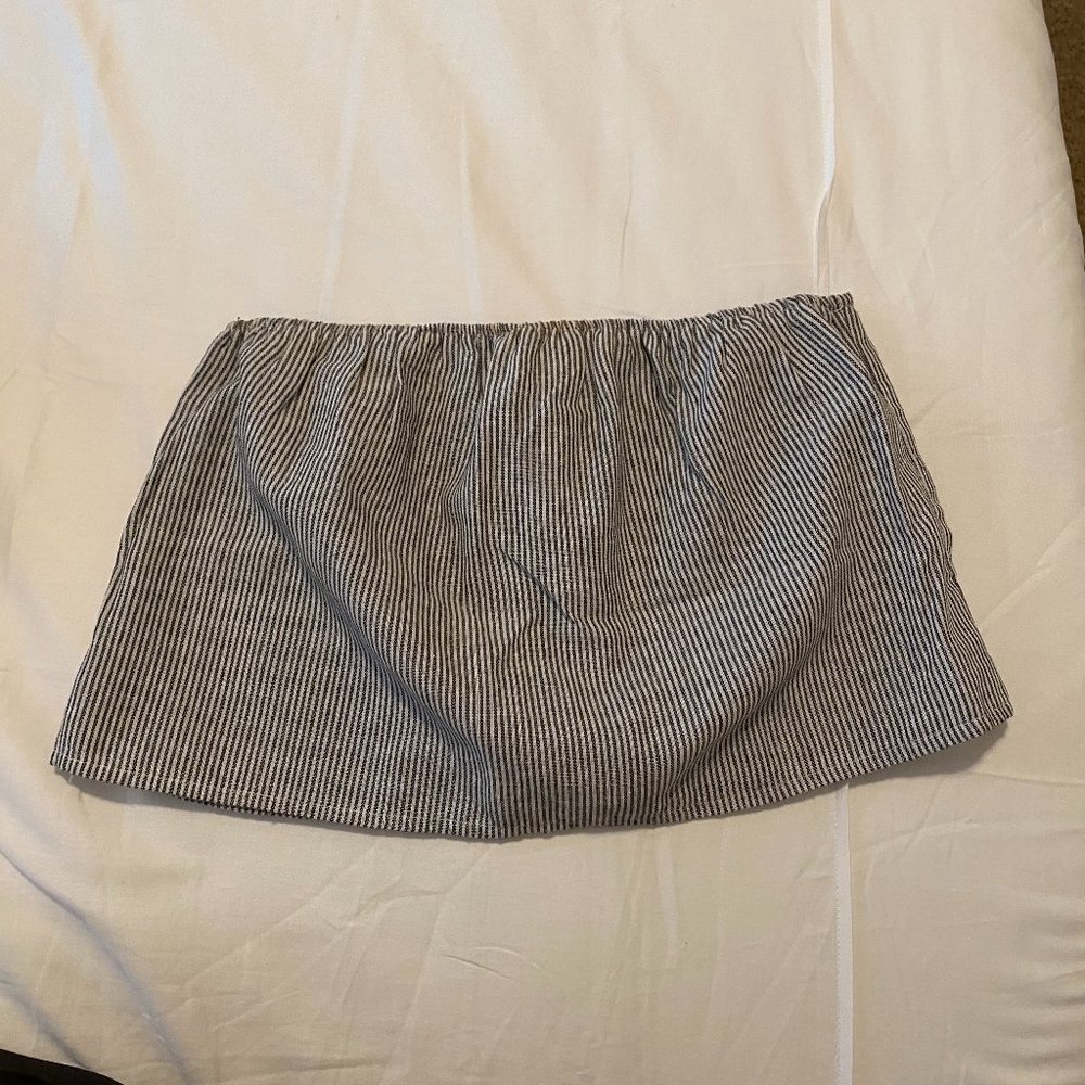 blue/white striped strapless top